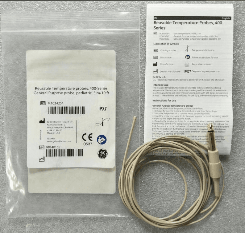GE Original Reusable Temperature probes, 400-Series, General Purpose Probe, pediatric, 3m/10ft. REF: M1024251