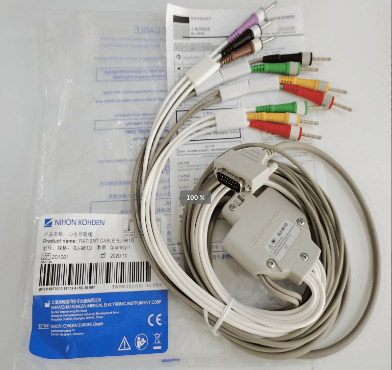 NIHON KOHDEN PATIENT EKG CABLE BJ-961D  Electrode ∅3(Silicon Rubber) Heart Conductivity Wire LEAD Adult SpO2 Clip