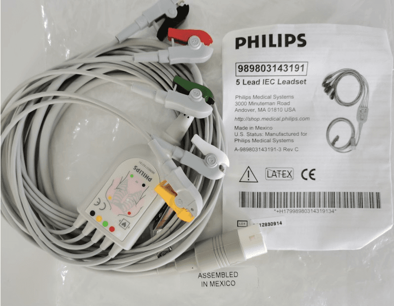 PHILIPS Original CBL 3 Lead ECG Trunk, AAMI/IEC 2.7M /5 Lead AAMI Leadset/ Efficia Combined Cable/3-Leadset Snap/ECG Safety Trunk Cables